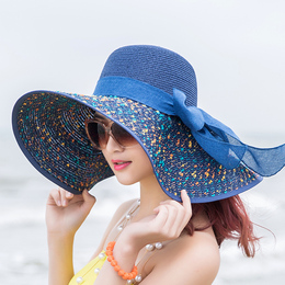 沙滩帽子 女夏遮阳帽防晒大沿可折叠草帽防紫外线海边太阳帽青年