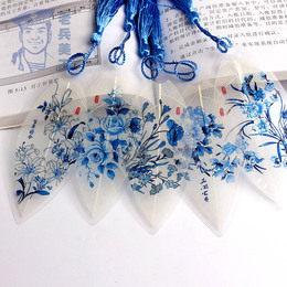 天然树叶中国风古典青花瓷叶脉书签创意定制国庆节礼物品批发包邮