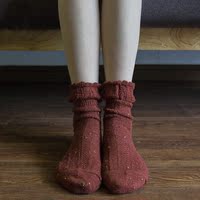 靴下物轻复古日系春季新款羊毛彩点花边袜森女系粗线袜子堆堆袜女