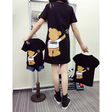 大码亲子装夏装2016新款韩版一家三口四口装母女装短袖t恤母子装