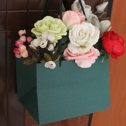 高档鲜花礼品袋 艺术纸包装袋 宽底加厚手提袋子 墨绿色手提纸袋