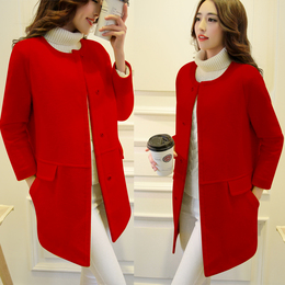秋装新款2016韩版女装茧型圆领呢子大衣修身显瘦中长款毛呢外套冬