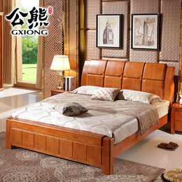 中式现代实木床 进口橡胶木1.8米双人床婚床大床卧室简约家具包邮