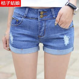 夏季新款牛仔短裤女式学生修身显瘦卷边弹力磨破洞热薄裤子韩版潮