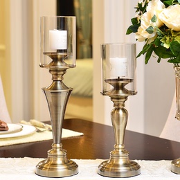新古典欧式美式样板间家具摆设餐桌摆件浪漫烛光晚餐客厅古铜烛台