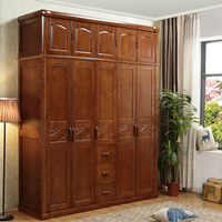 现代中式实木衣柜4 5 6开门简约卧室大空间 橡木收纳储物衣橱加顶