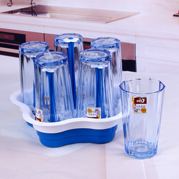 品牌彩色玻璃杯家用水杯耐热加厚泡茶杯沥水盘酒杯架6只套装水杯