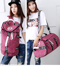 韩版帆布健身包运动三用多功能户外大容量男女情侣旅行背包圆筒包
