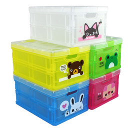 中国版可折叠塑料收纳盒卡通整理收纳箱带盖玩具杂物整理箱储物箱