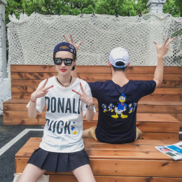 2016夏季新款卡通印花情侣短袖T恤衫男女韩国打底衫学生上衣班服