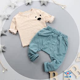 2016春秋韩版纯棉儿童小童男童宝宝韩国风卡通T恤大PP裤两件套装