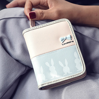 2016新款潮流时尚印花小兔子短款折叠钱包卡包紫色蝴蝶结女包小包