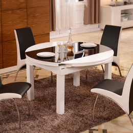 钢化玻璃实木简约现代可折叠客厅家具餐桌伸缩圆桌包邮
