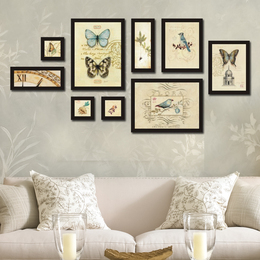 蝴蝶 美式风格装饰画 田园乡村壁画 客厅沙发背景墙组合 餐厅挂画