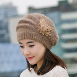 帽子女新款韩版潮时尚青年中年兔毛帽秋冬季加厚保暖女士帽贝雷帽
