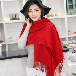 新款特价秋冬季韩版红色女围巾披肩年会赠送可定制刺绣logo超长