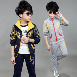 春秋季韩版新款 男童双龙闪电印花套装 中大童运动服两件套装