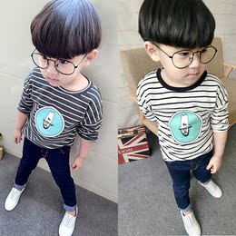 【天天特价】儿童韩版打底衫童装男小童长袖T恤宝宝纯棉条纹体恤