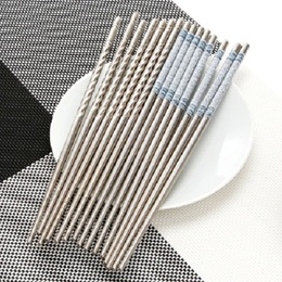 不锈钢筷子青花瓷印花便携防滑筷子 中空隔热耐高温餐筷 10双装