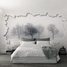 北欧现代简约风格墙纸壁纸 客厅卧室电视咖啡店背景砖墙树林壁画