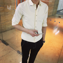 夏季2016新款男装衬衫短袖韩版修身型七分袖衬衫男士中袖衬衣男潮