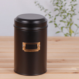 格陵岛zakka杂货 北欧单高档哑光黑色带标签位铁皮密封罐茶叶罐